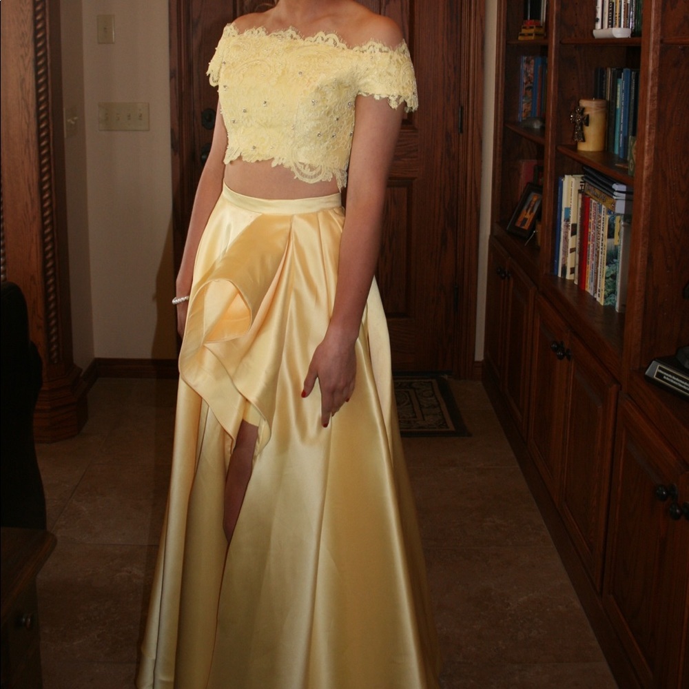Yellow Sherri Hill Two-Piece Prom Dress